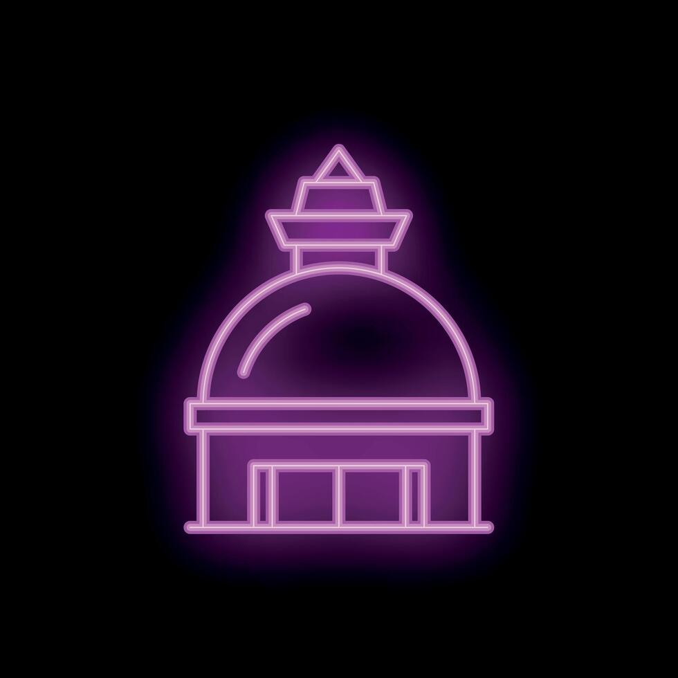 Glowing neon icon of capitol building with dome on black background vector
