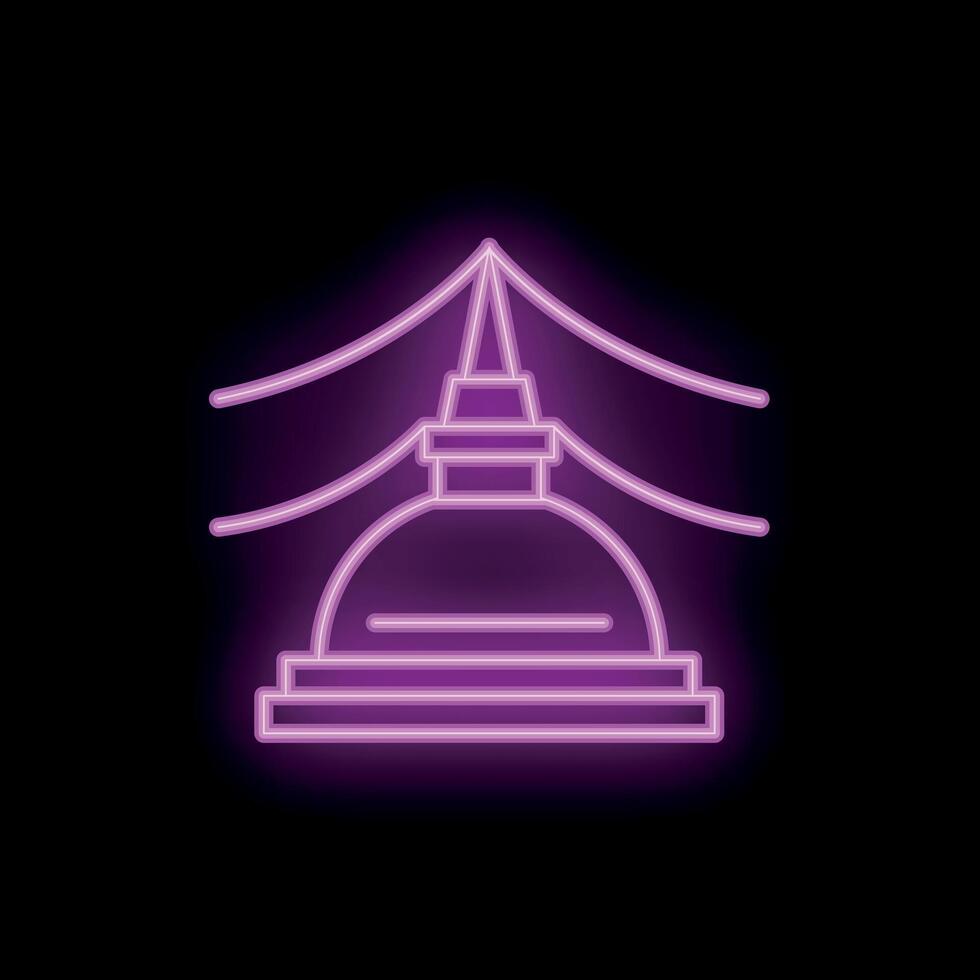 Purple neon sign of traditional buddhist stupa shining in darkness vector