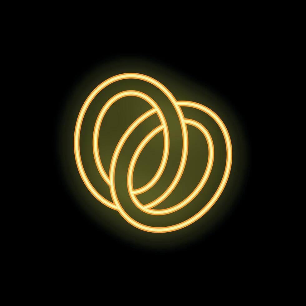Two golden rings are glowing in the dark background vector