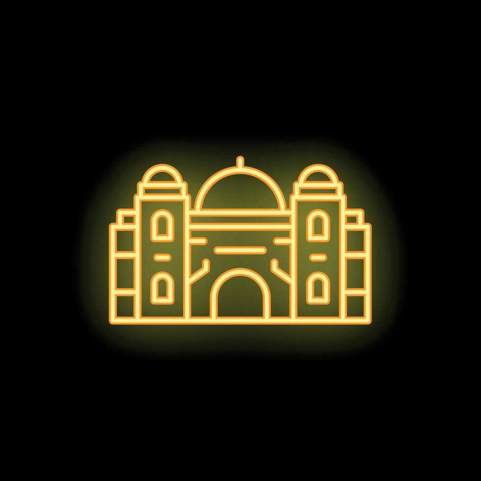 Yellow neon sign of an indian palace on a black background vector