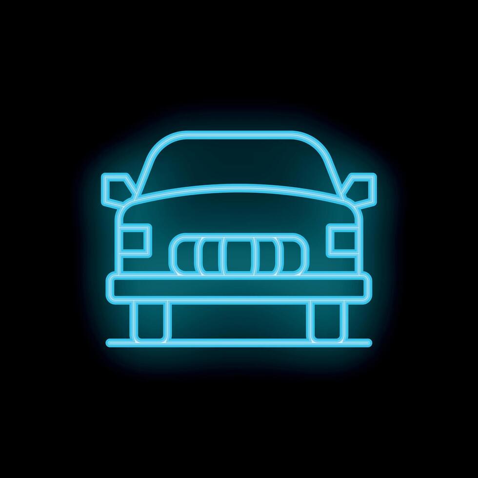 Neon light glowing car icon on dark background vector
