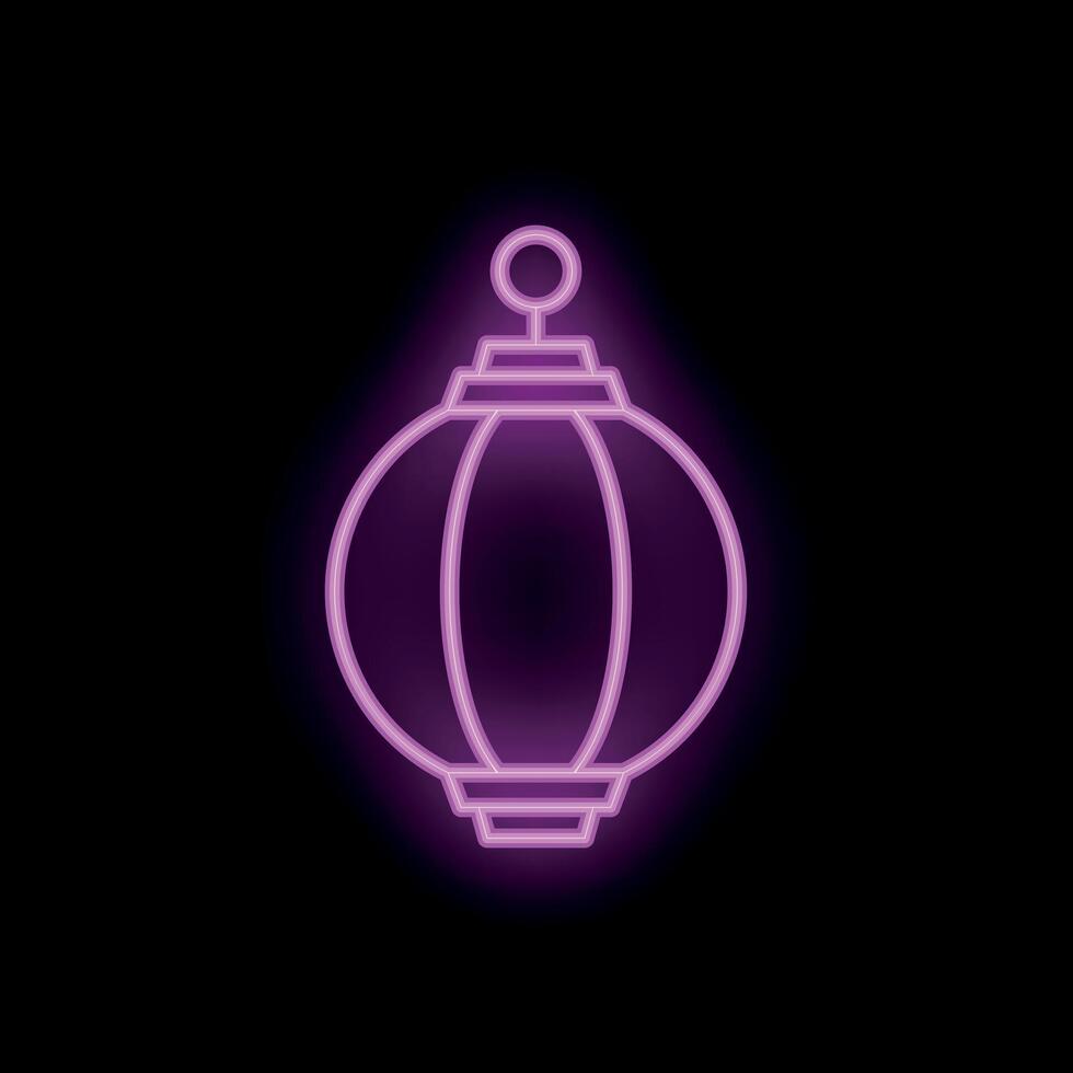 Neon purple chinese paper lantern glowing on black background vector