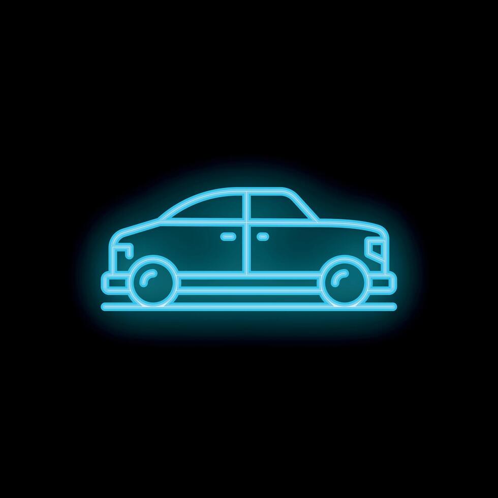 Neon sign showing sedan car with glowing blue light lines vector