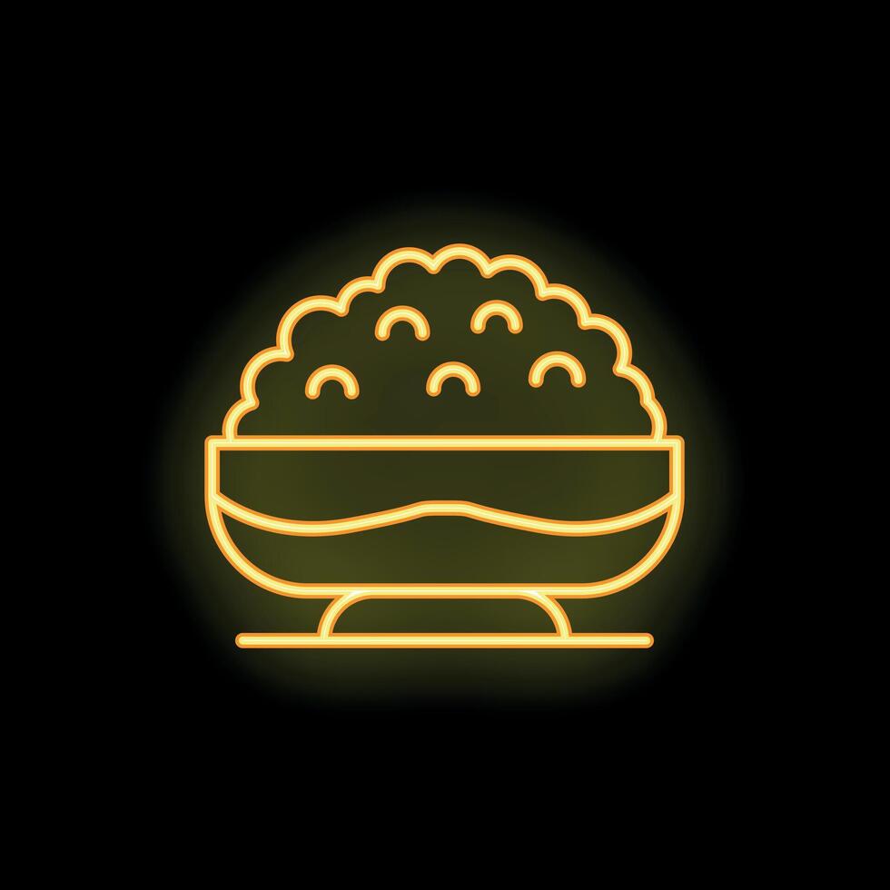 Neon icon of bowl overflowing with food representing abundance and plenty vector