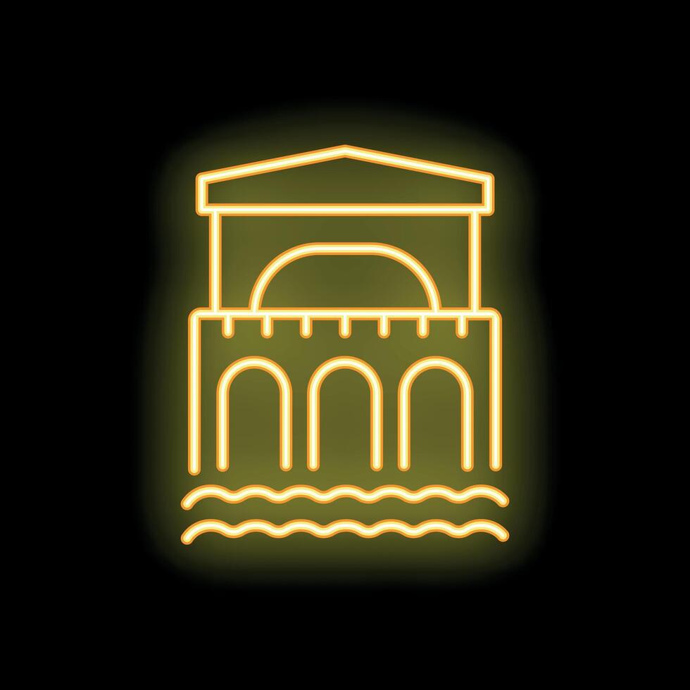 Neon yellow ponte vecchio bridge over water icon graphic design vector