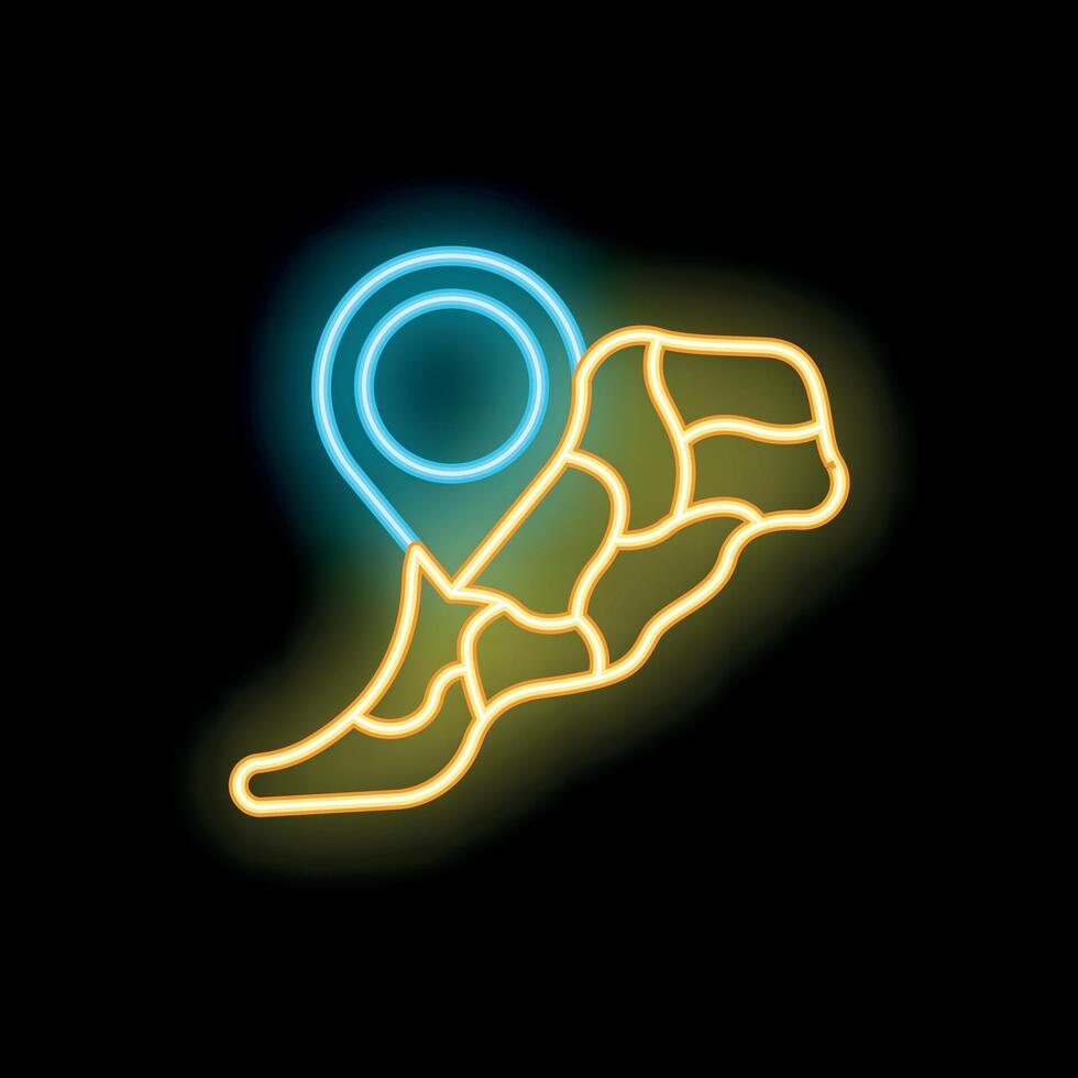 Neon sign showing location pin pointing on map marking destination vector