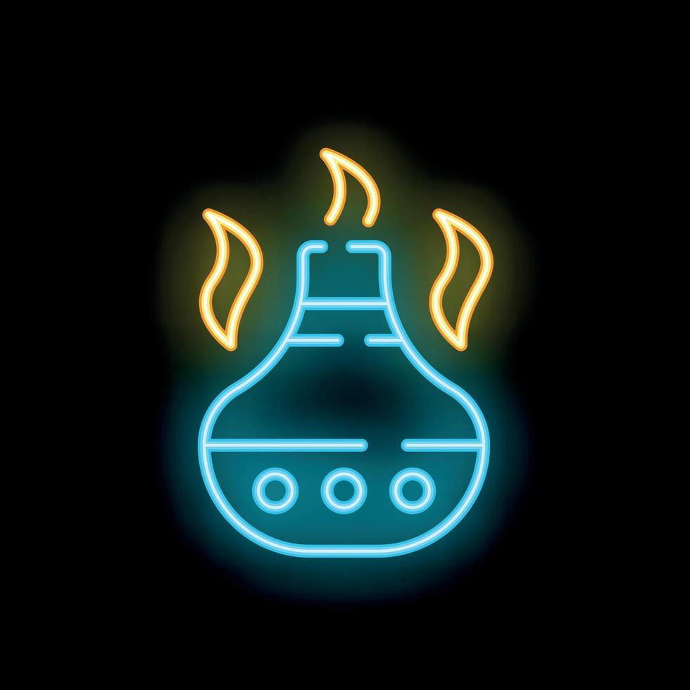 Neon style icon of traditional russian samovar boiling water vector