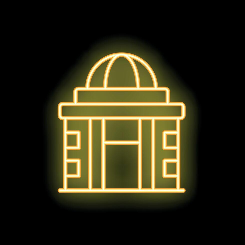 Neon yellow observatory building shining on black background vector