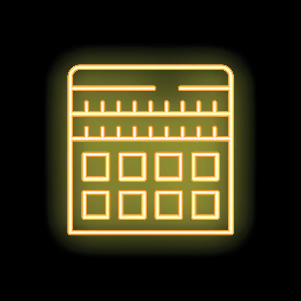 Yellow neon icon of a calculator showing its buttons and screen vector