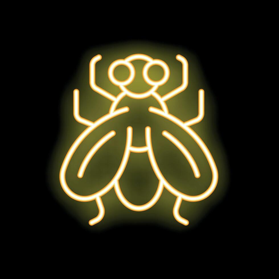 Yellow neon sign showing a fly on black background vector
