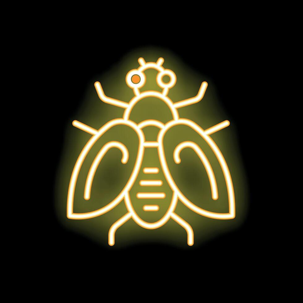 Yellow neon sign showing a fly on a black background vector