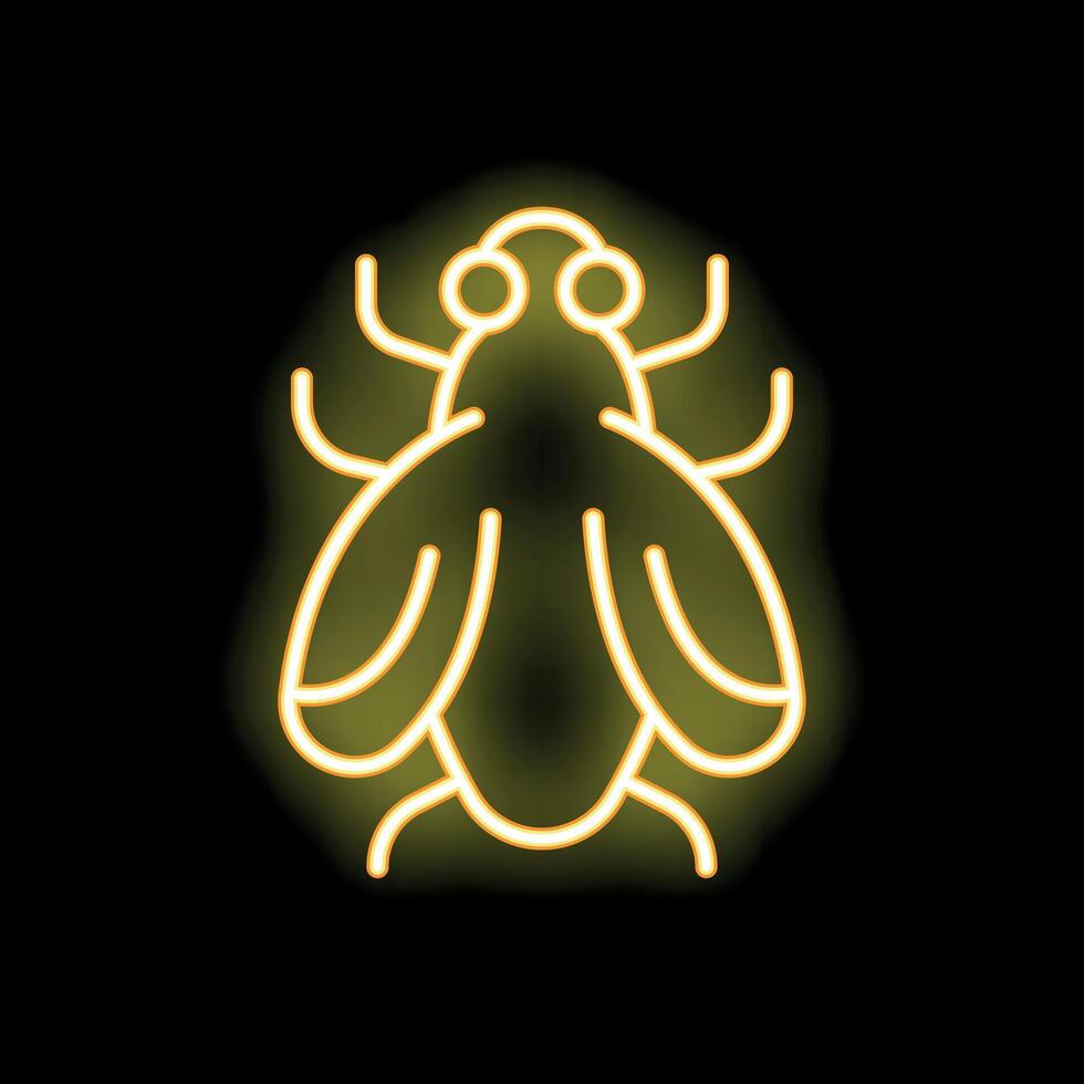 Bright yellow neon fly glowing on black background vector