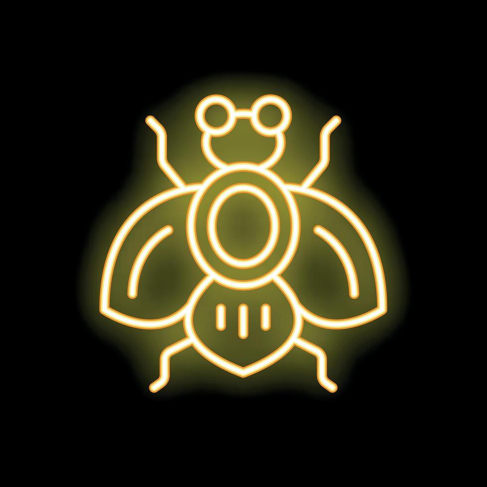 Yellow neon sign showing a fly spreading its wings vector
