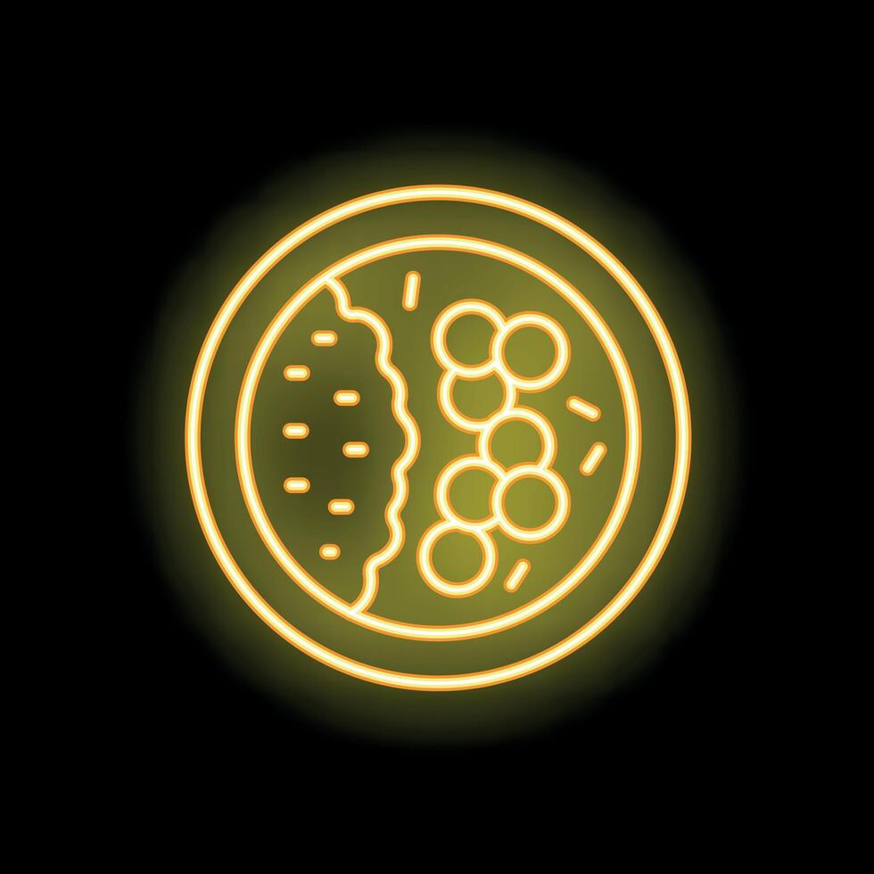 Neon sign illustrating a tasty meal with side dish on a round plate vector