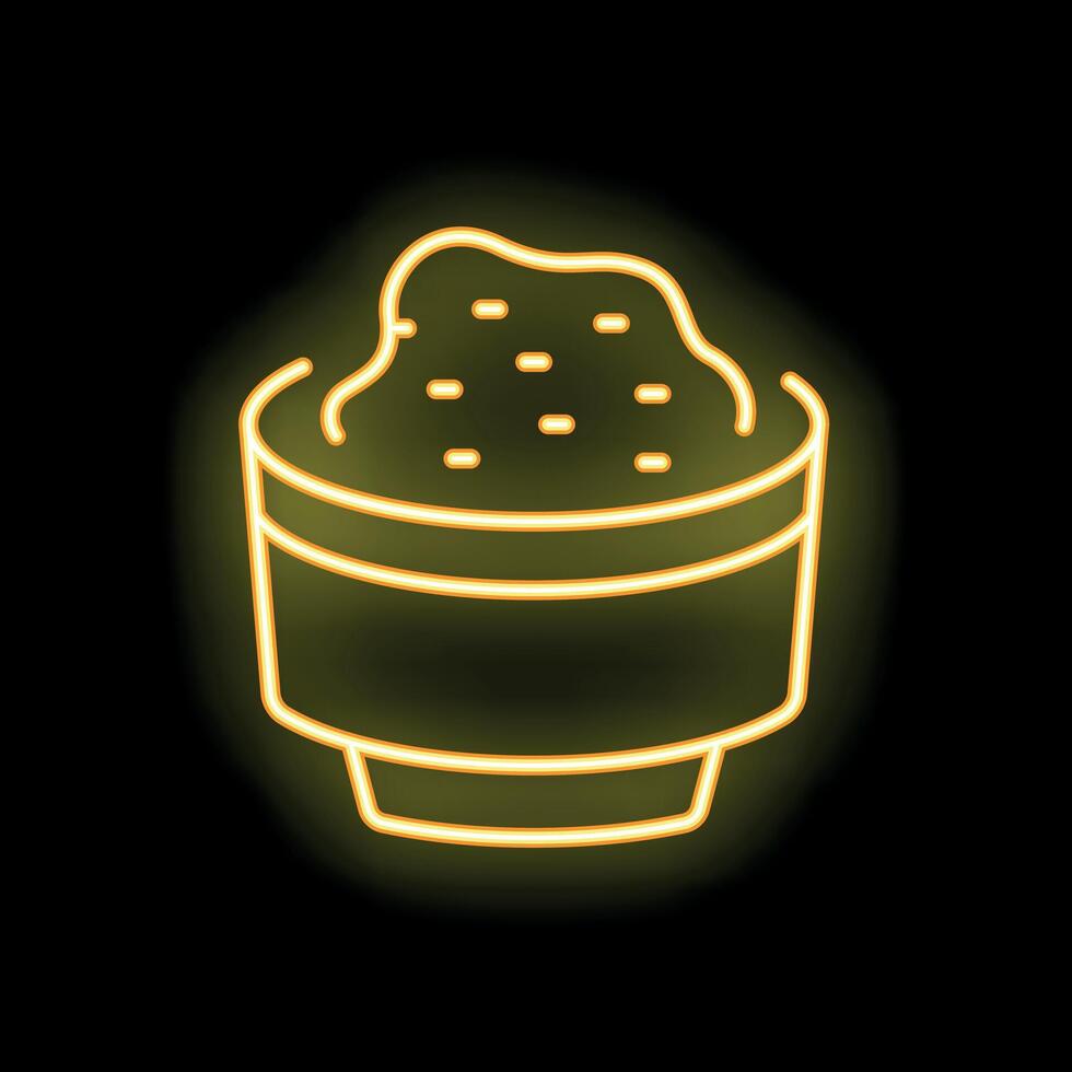 Neon sign of bowl overflowing with guacamole dip vector