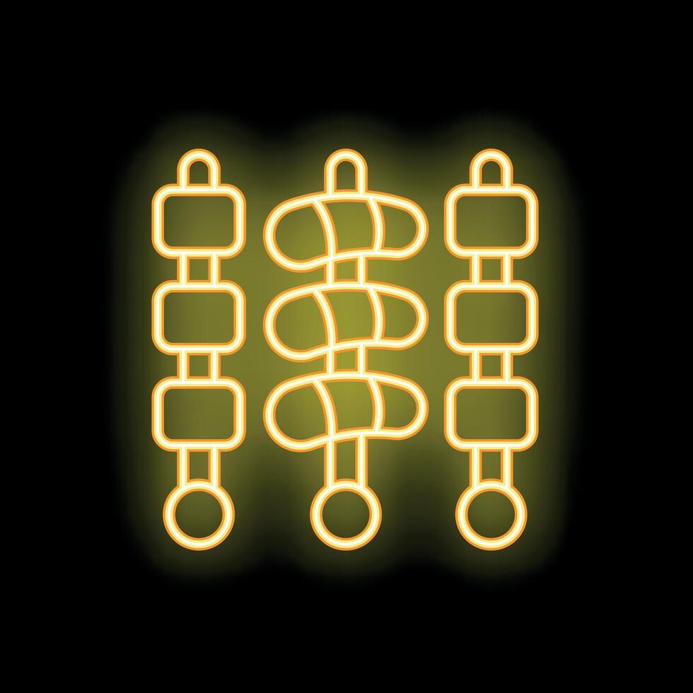 Neon sign of skewers glowing on a black background vector