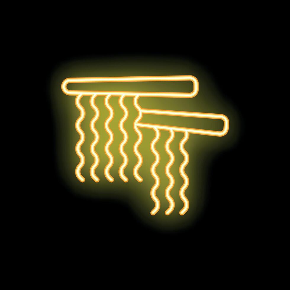 Neon sign of chopsticks holding noodles on black background vector