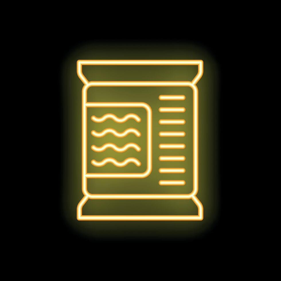 Neon yellow instant noodles pack shining in the dark vector
