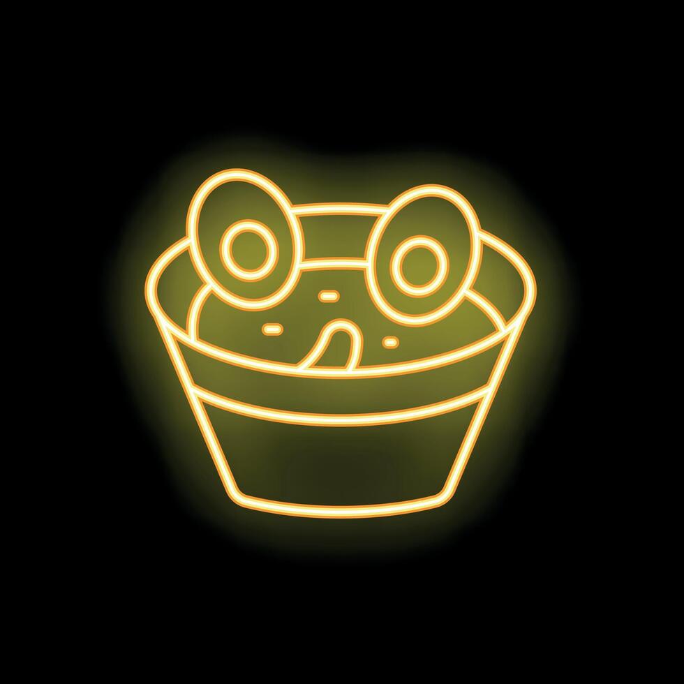 Neon sign of a funny frog face bathing in a bowl vector