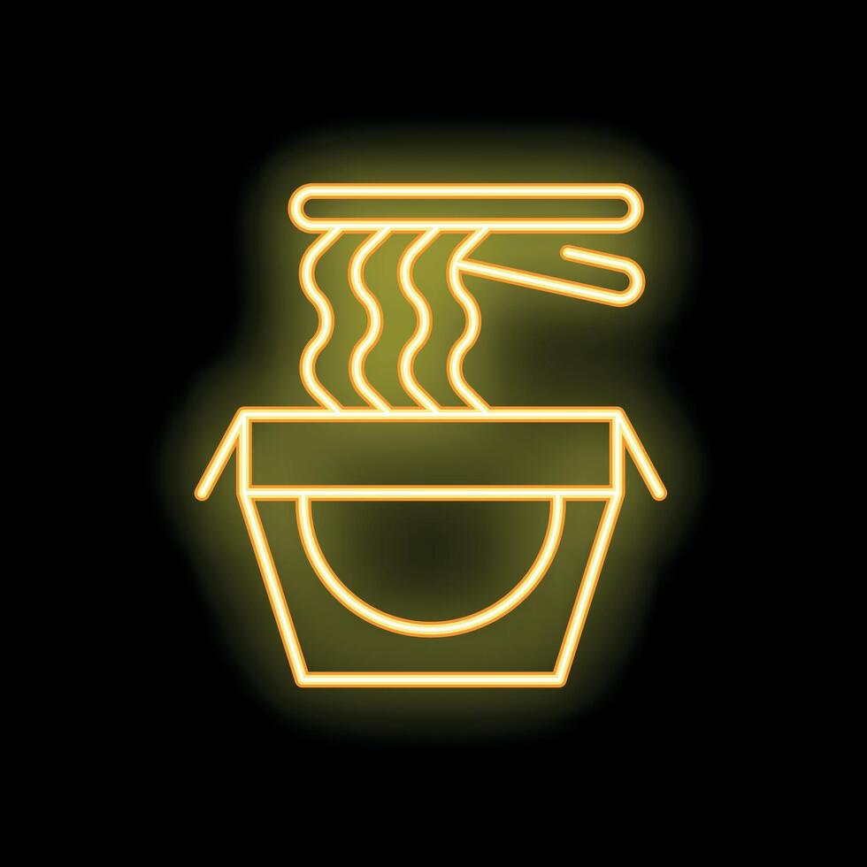 Neon sign of steaming hot wok with chopsticks vector