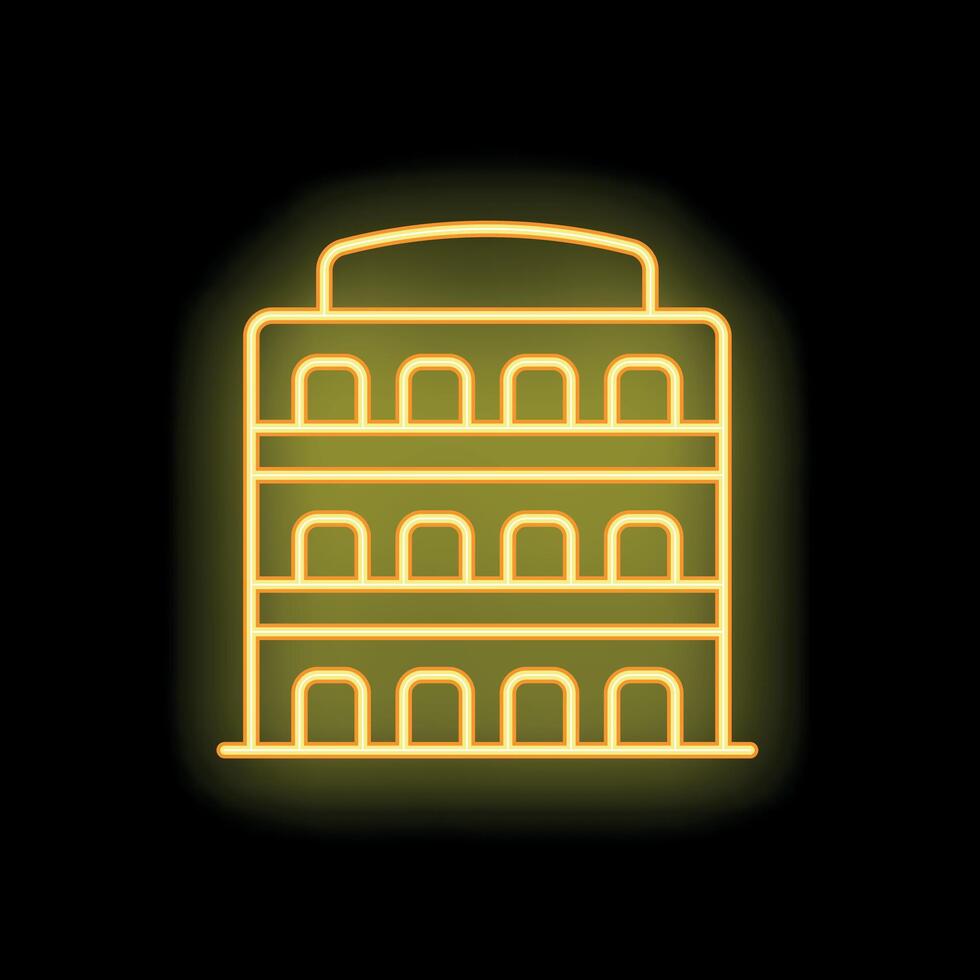Neon yellow colosseum icon glowing on black background vector