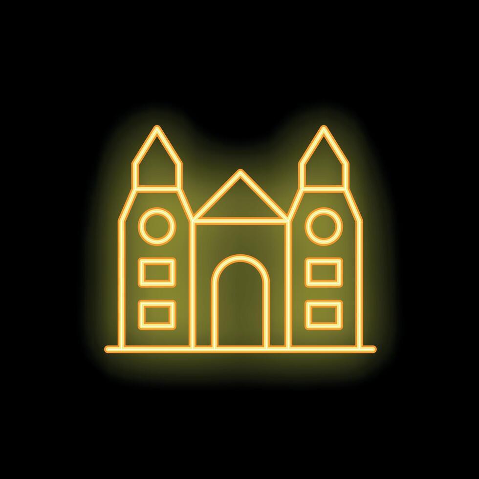 Neon yellow university or government building icon on black background vector