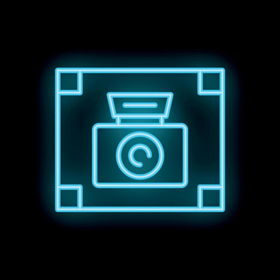 Neon icon of a camera taking a photo vector