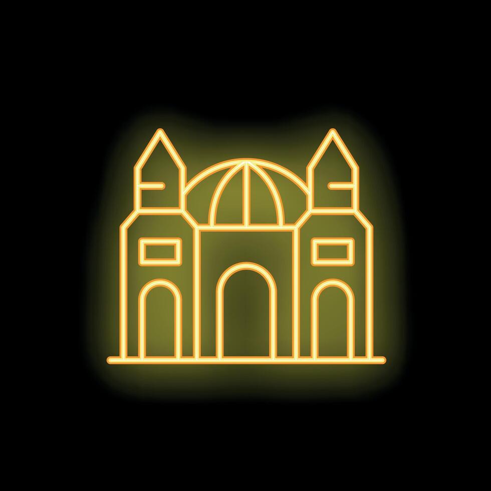 Neon sign illustrating a building with towers and a dome vector