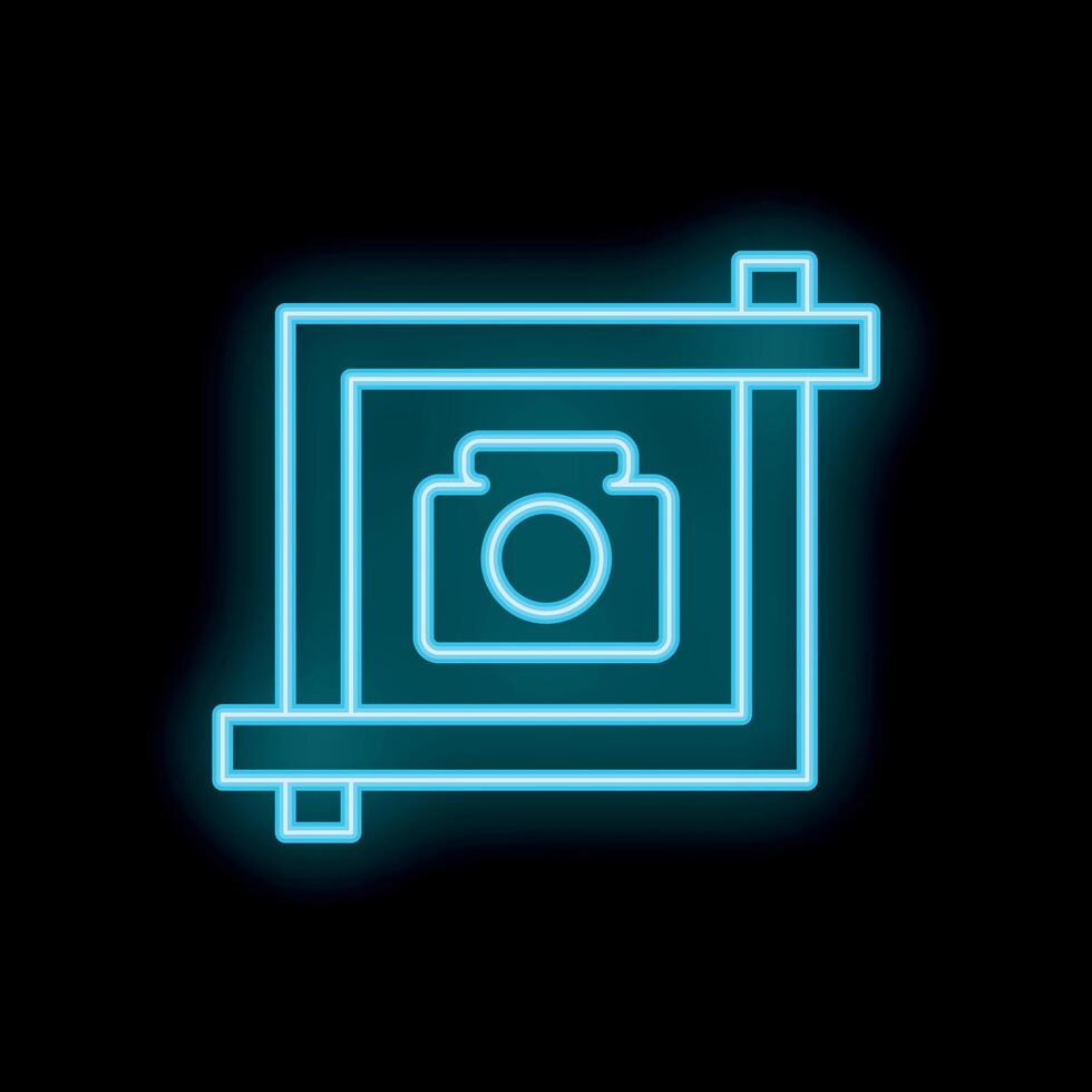 Neon sign representing focusing a camera to take a photo vector