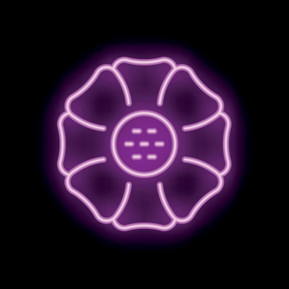 Neon style purple flower icon glowing on dark background vector