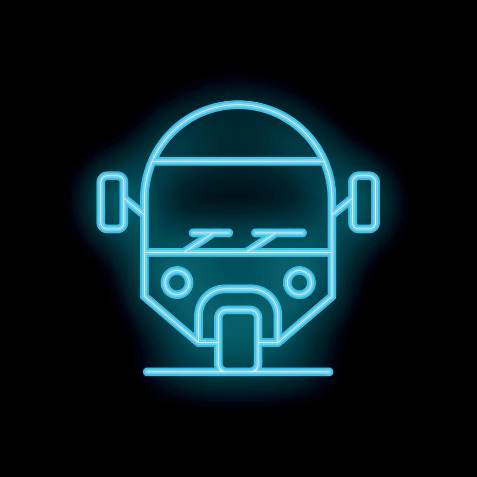 Blue neon sign of public transportation bus on black background vector