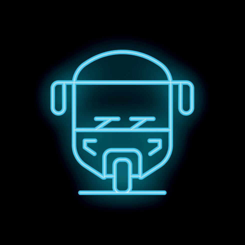 Neon blue icon of public transportation bus on black background vector