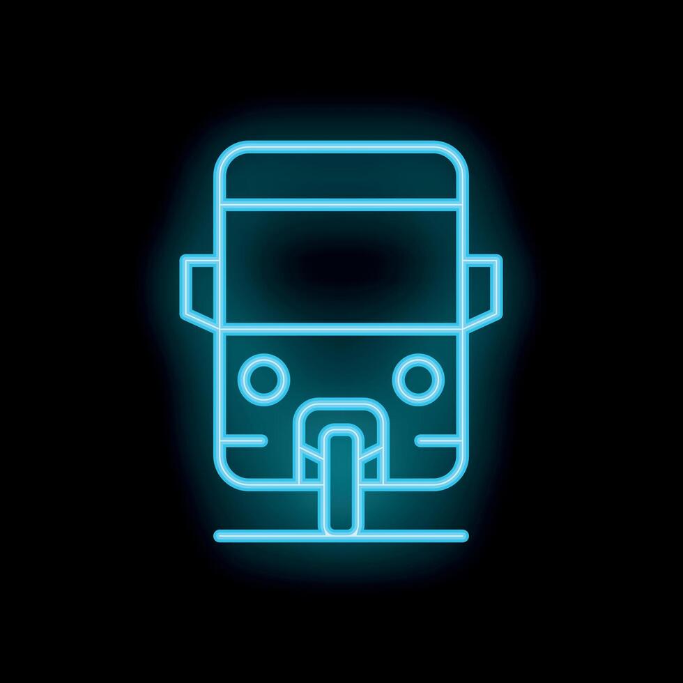 Blue neon sign of a public transport bus on a black background vector