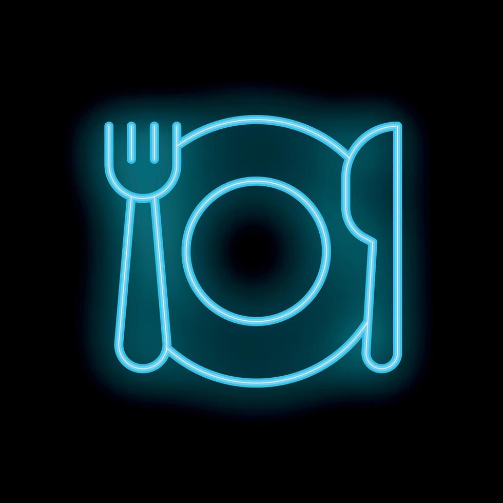 Neon sign of plate with fork and knife on black background vector