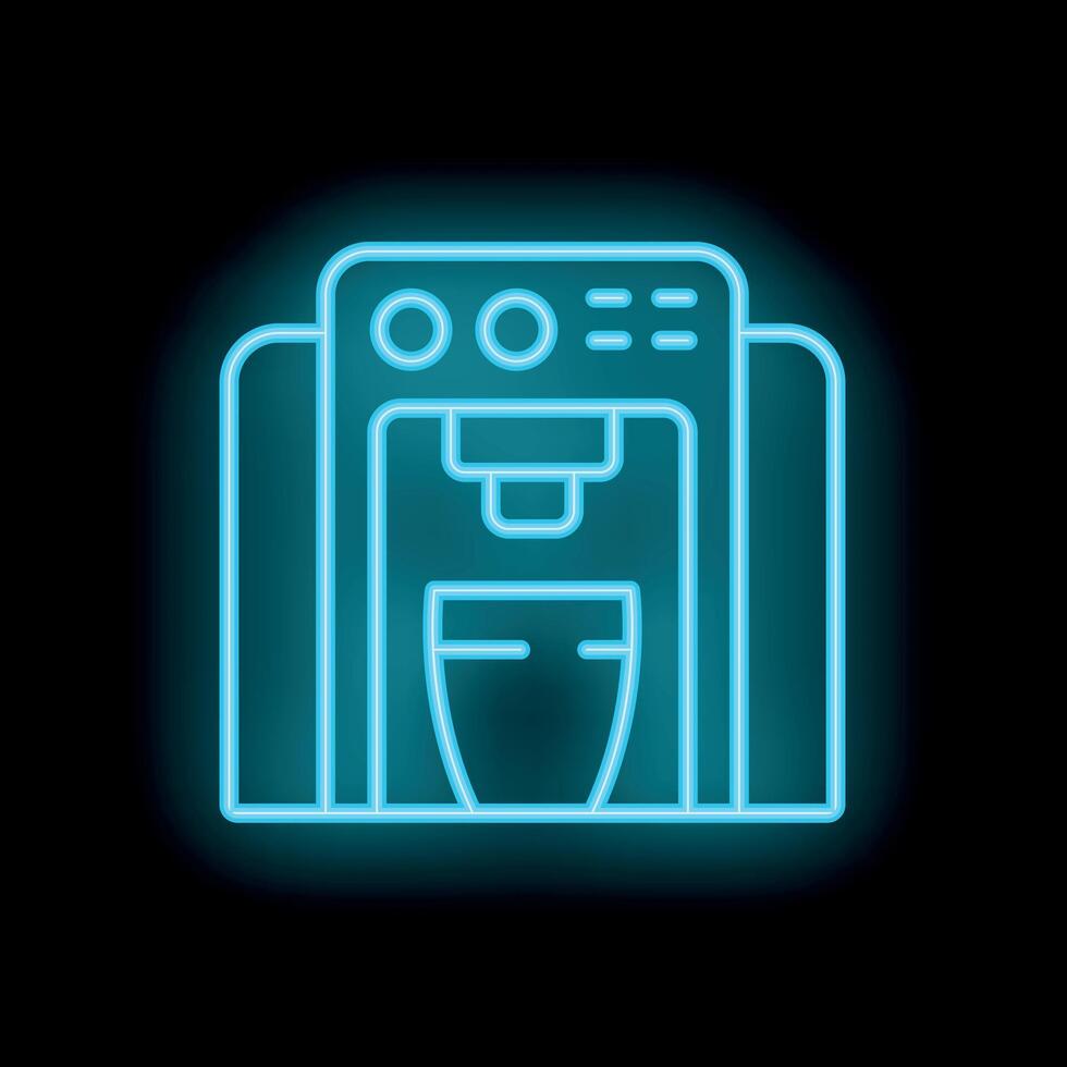 Blue neon sign of coffee machine making fresh espresso beverage on black background vector