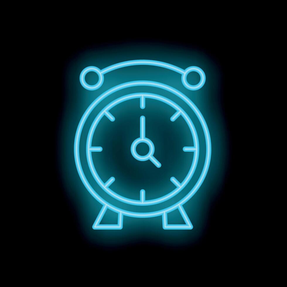Neon alarm clock shining on a black background vector