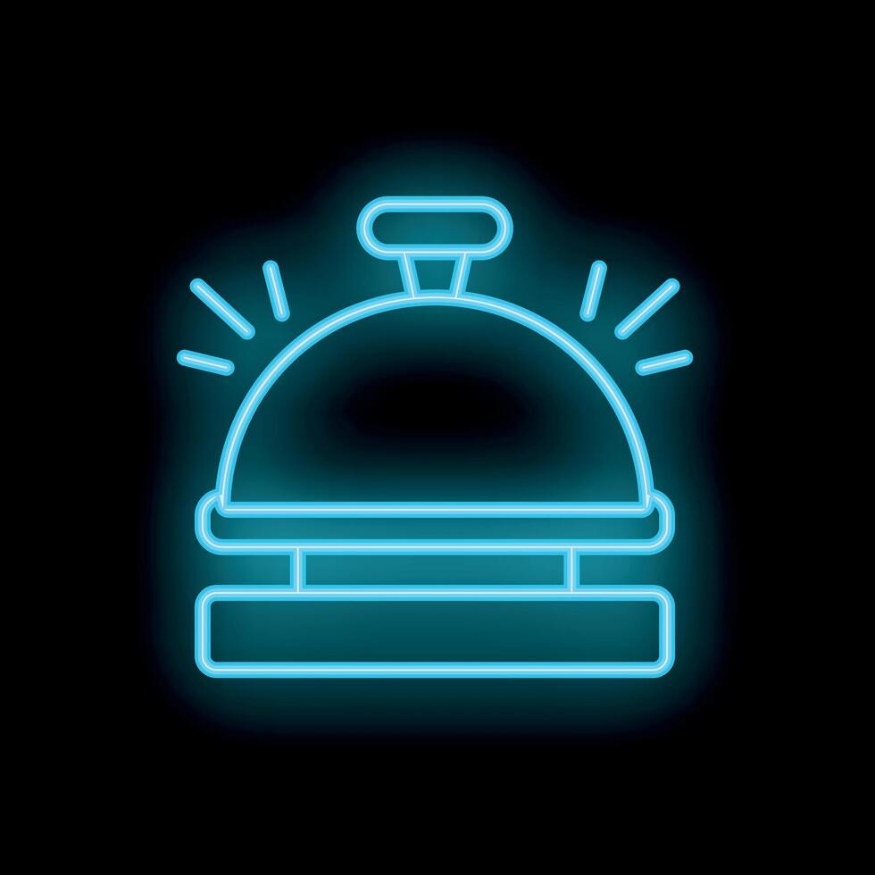 Blue neon sign of reception service bell glowing on black background vector
