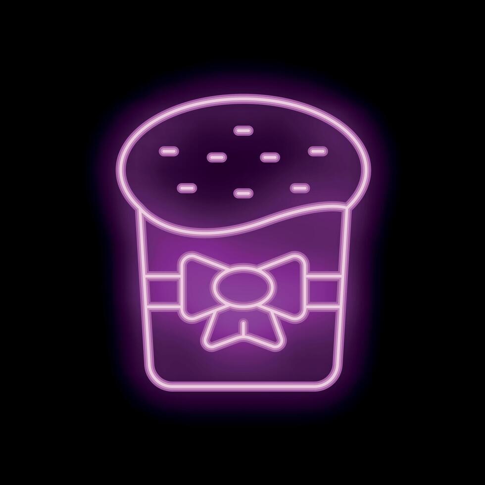 Bright purple neon sign depicting easter cake with ribbon on black background vector