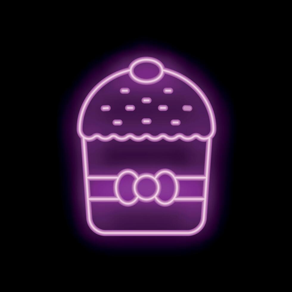 Purple neon easter cake sign with a bow on black background vector