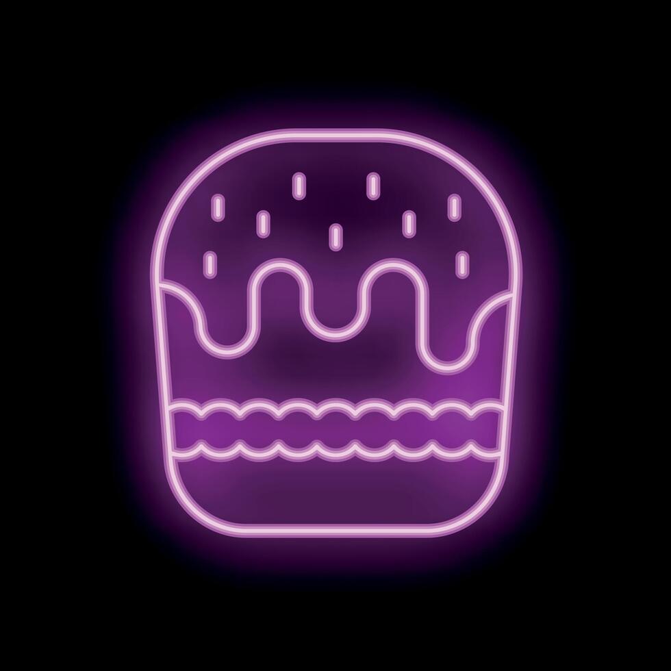 Neon easter cake sign with purple icing glowing on black background vector