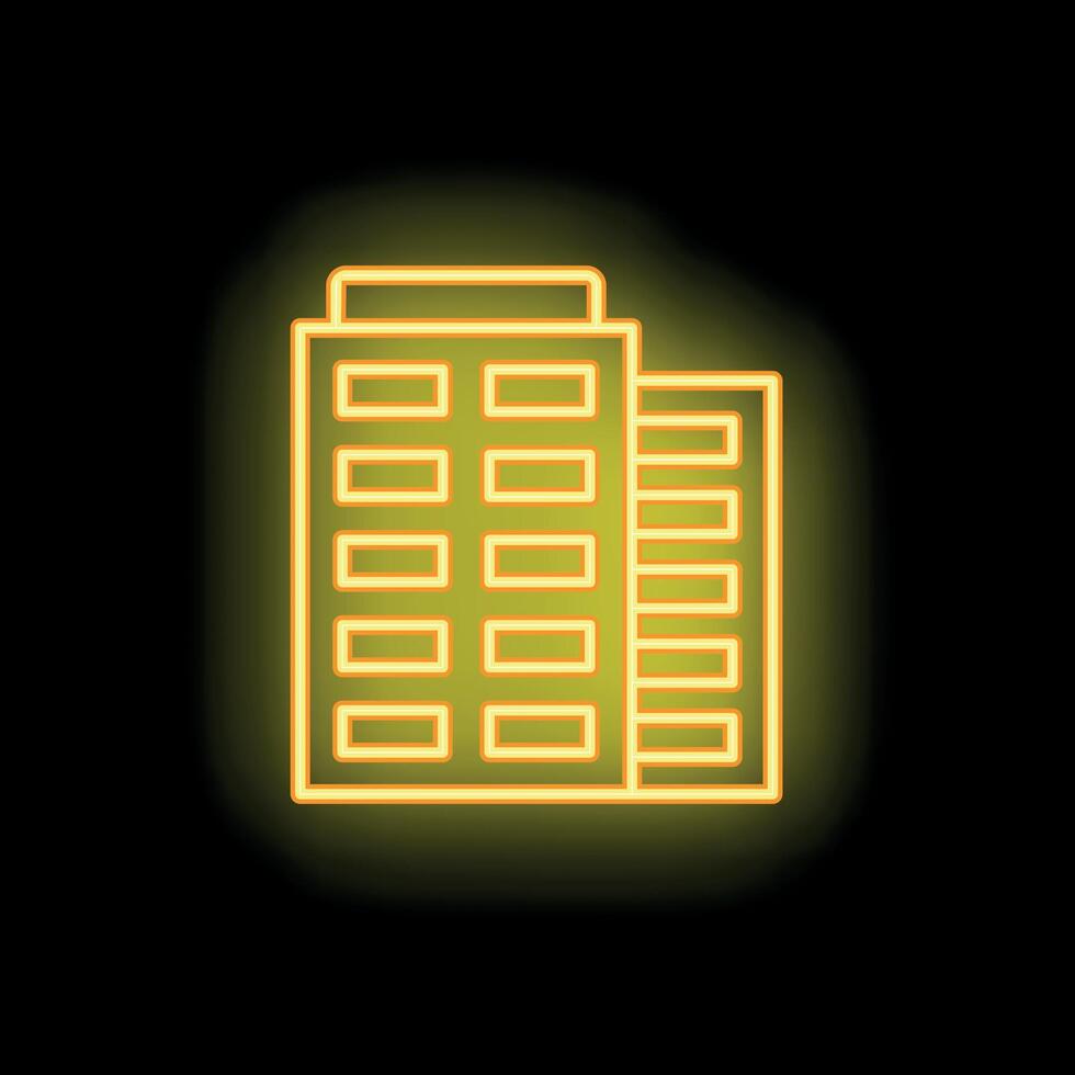 Yellow neon sign showing cityscape with buildings at night vector