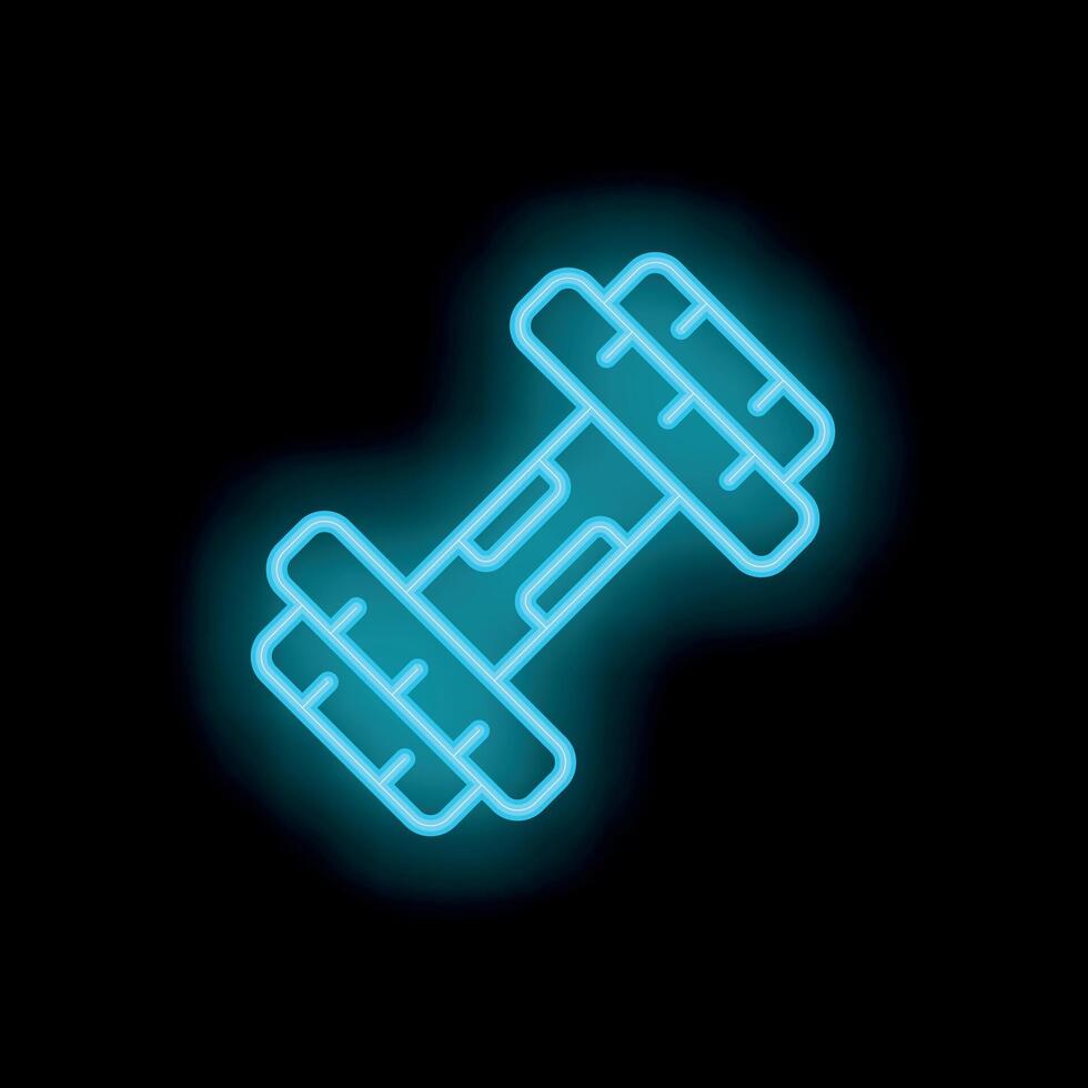 Neon blue dumbbell shining on black background for fitness and workout concept vector
