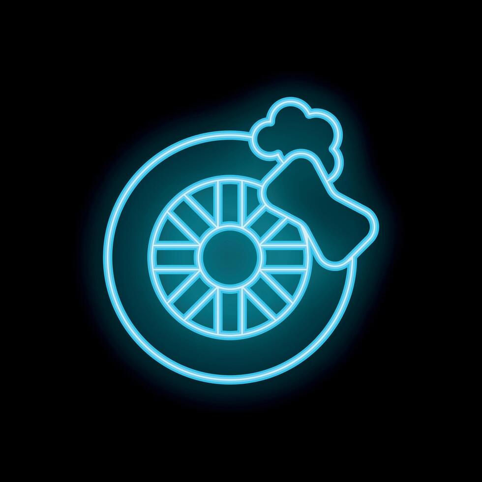 Neon icon of cleaning and washing car wheel with sponge vector