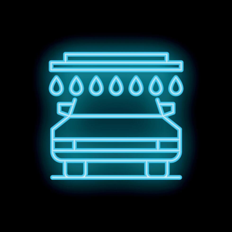 Neon car wash symbol with water drops and car silhouette vector