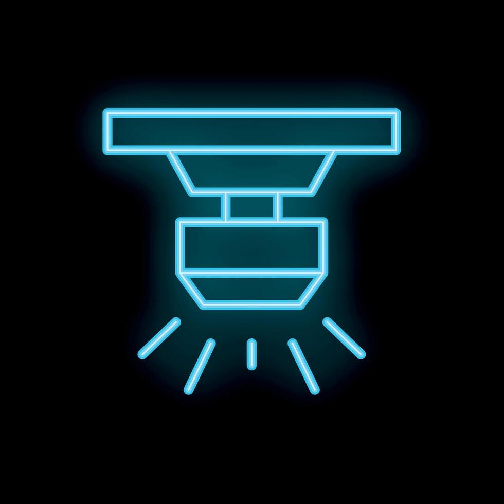 Blue neon icon of a smoke detector flashing on a black background vector