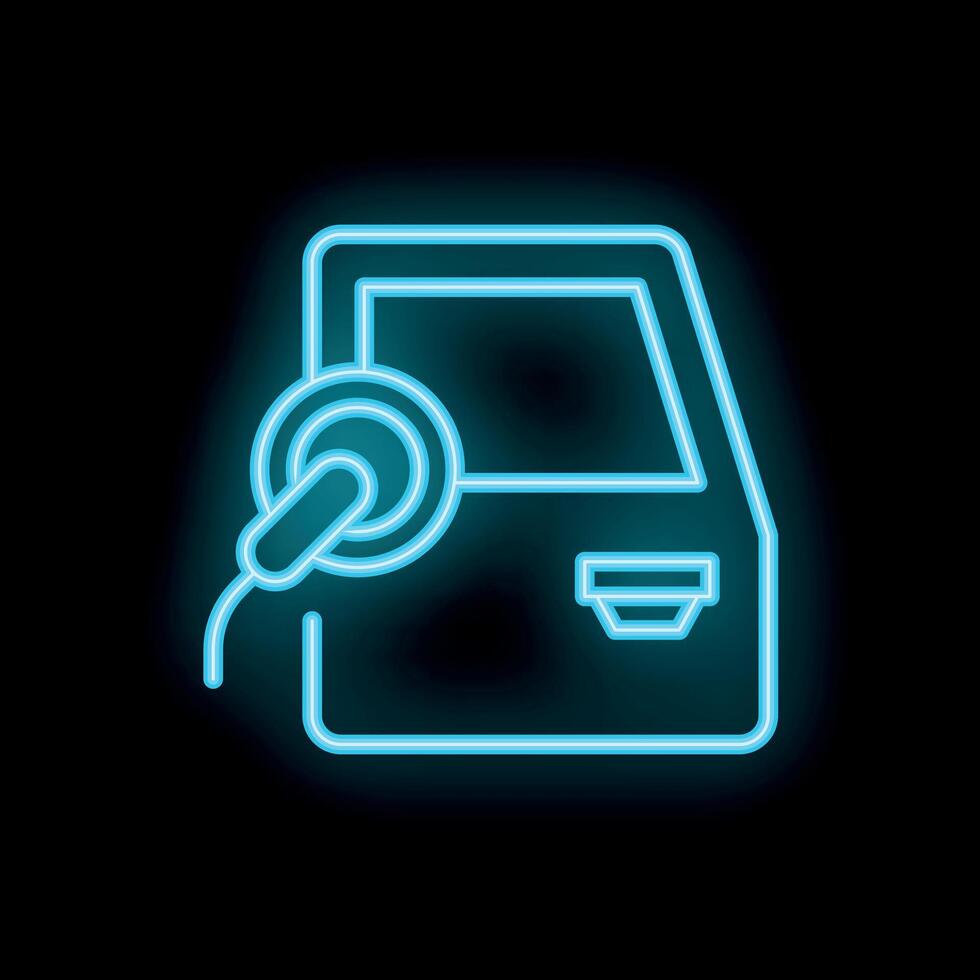 Neon icon of a smart car door being unlocked remotely vector