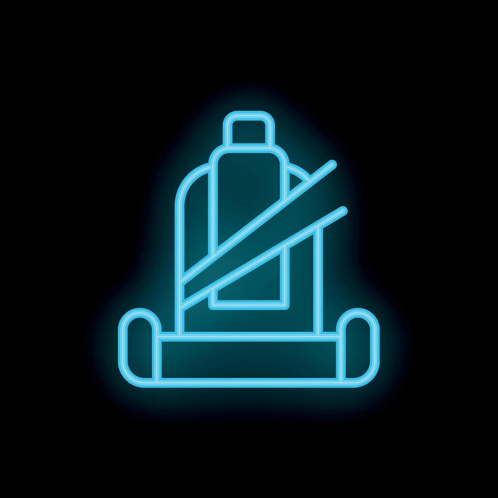 Neon car seat with fastened seatbelt on a black background vector