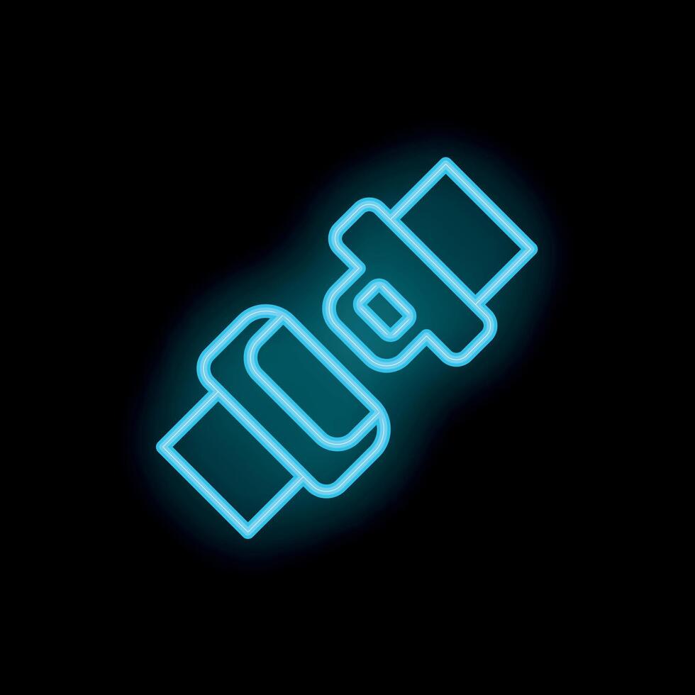 Blue neon icon of fastened seat belt on black background vector