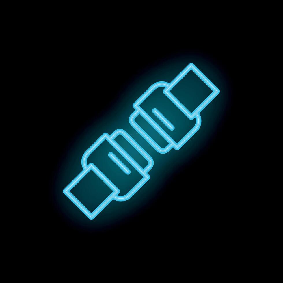 Blue neon icon of seat belt fastened on black background vector