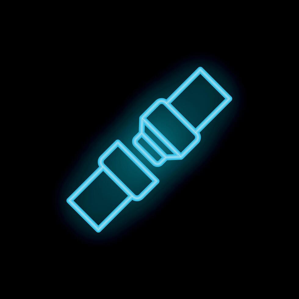 Blue neon icon of a seat belt fastened representing safety vector